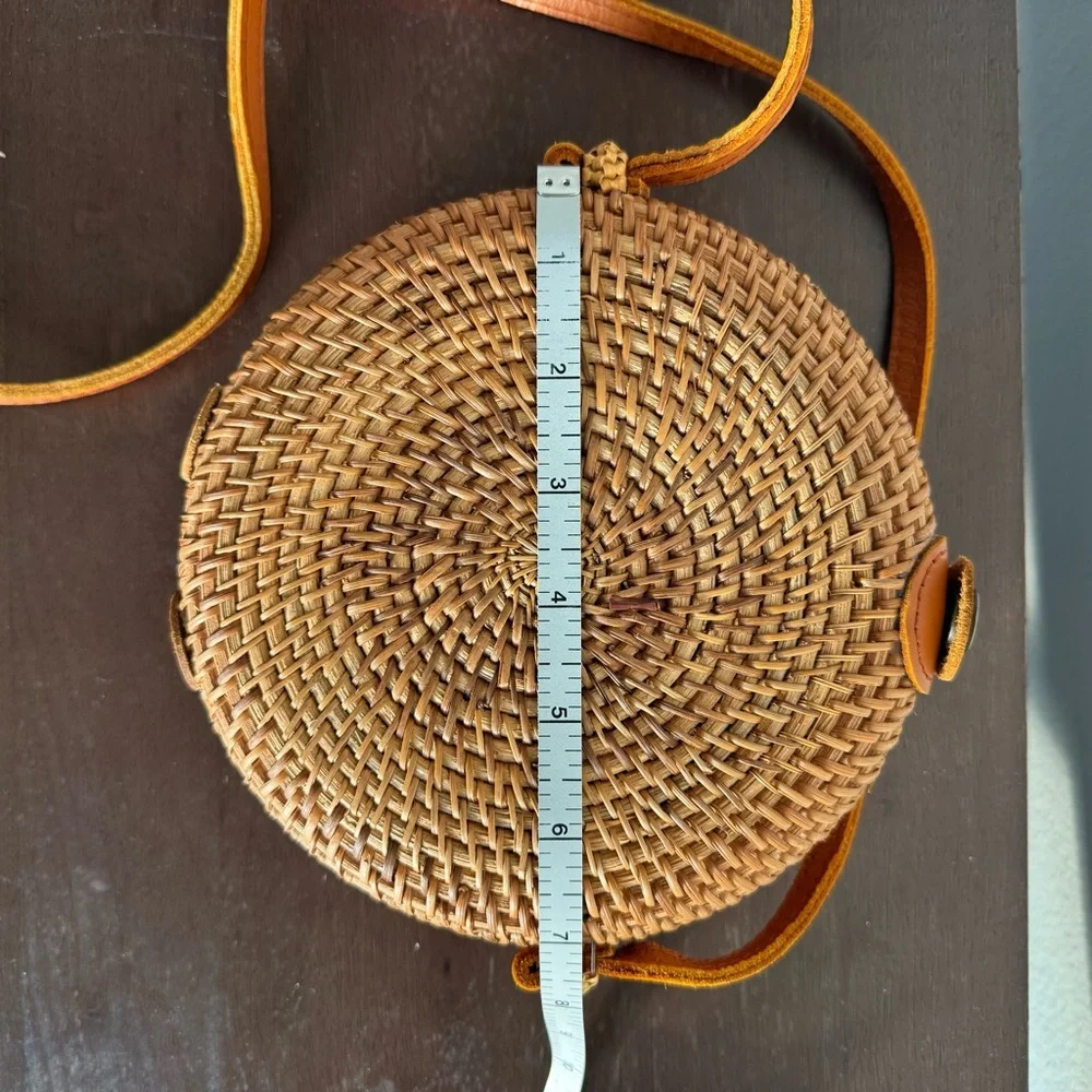Handwoven Rattan Circle Bag Boho Crossbody Wicker Bali Summer Purse